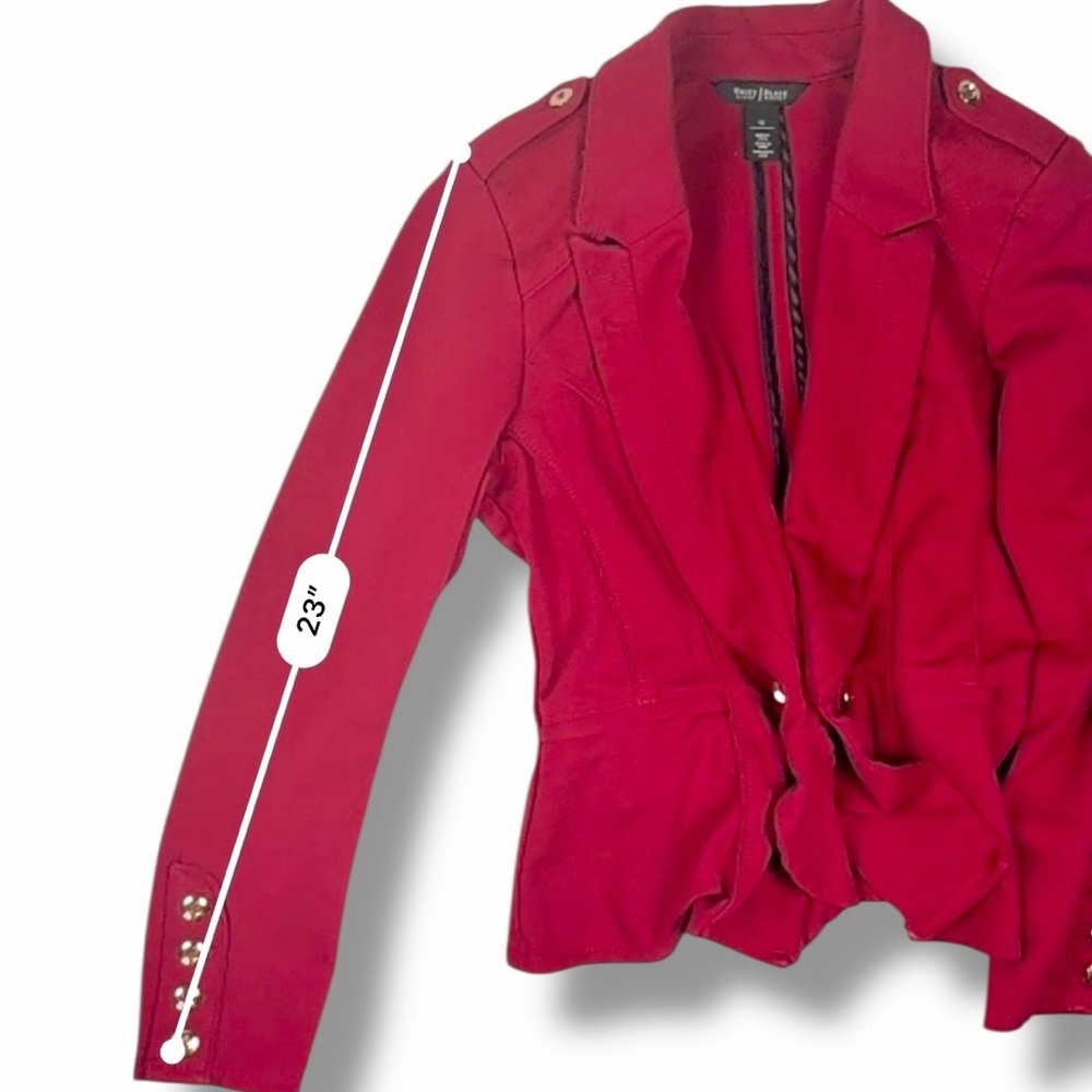 White House Black Market Womens Red Peplum Blazer Jacket Size 10 Gold Button - Picture 13 of 16